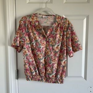 Vintage Blouse, Pink & Yellow Floral 80's Size M